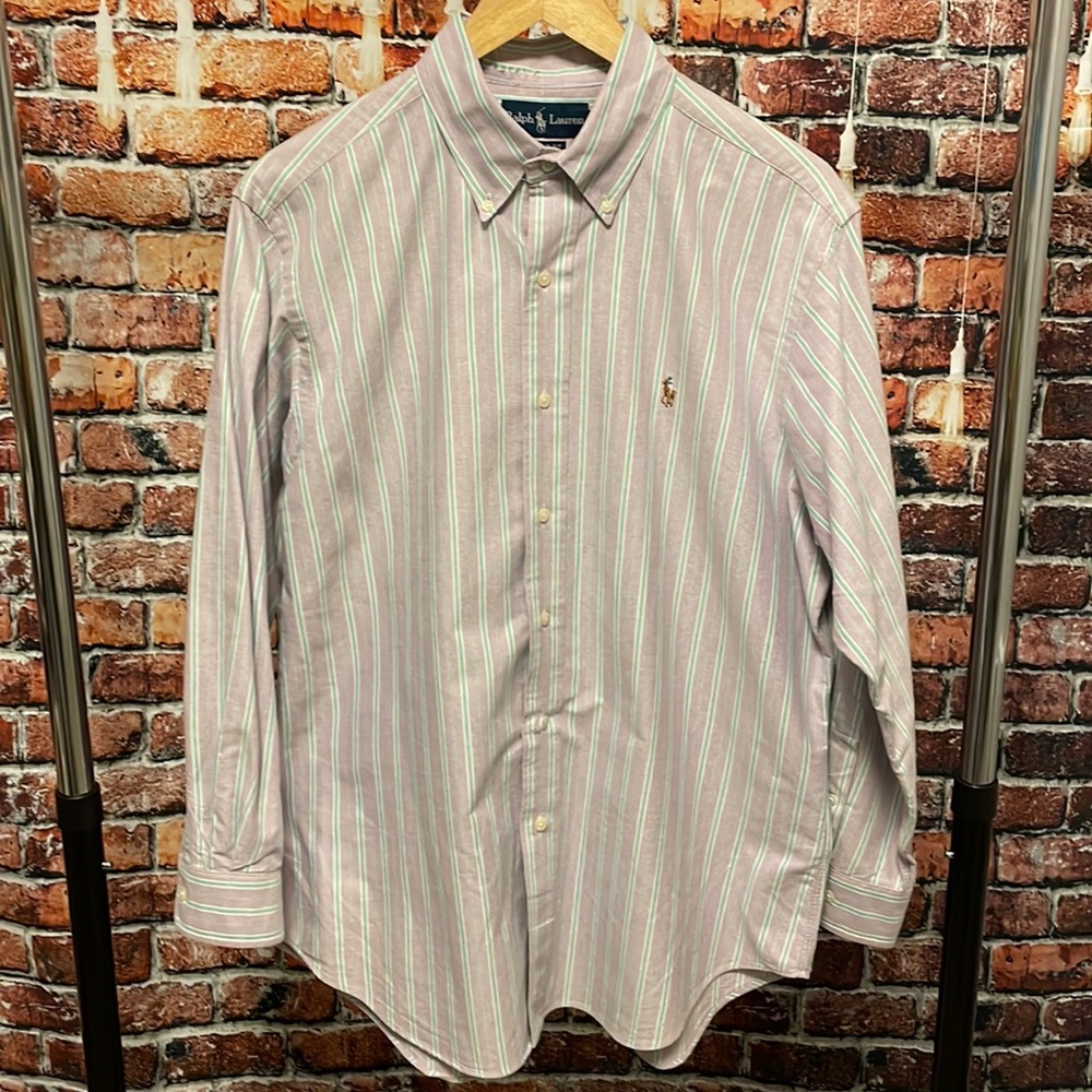Ralph Lauren classic fit men’s 16 button down dress shirt purple green striped